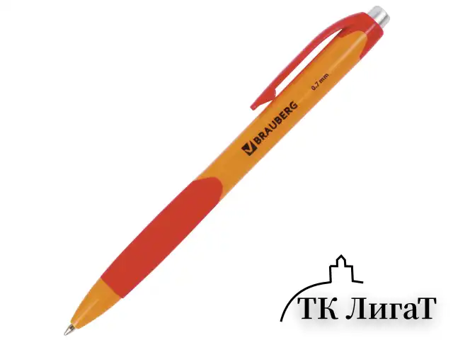 Ручка шариковая автоматическая с грипом BRAUBERG "Juicy", СИНЯЯ, корпус ассорти, узел 0,7 мм, линия письма 0,35 мм, 141546