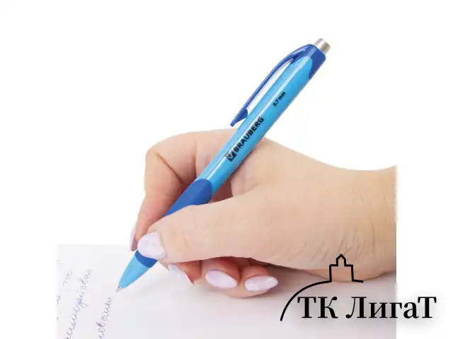Ручка шариковая автоматическая с грипом BRAUBERG "Juicy", СИНЯЯ, корпус ассорти, узел 0,7 мм, линия письма 0,35 мм, 141546