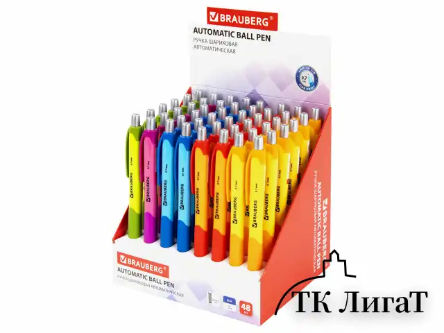 Ручка шариковая автоматическая с грипом BRAUBERG "Juicy", СИНЯЯ, корпус ассорти, узел 0,7 мм, линия письма 0,35 мм, 141546
