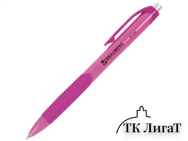 Ручка шариковая автоматическая с грипом BRAUBERG "Juicy", СИНЯЯ, корпус ассорти, узел 0,7 мм, линия письма 0,35 мм, 141546