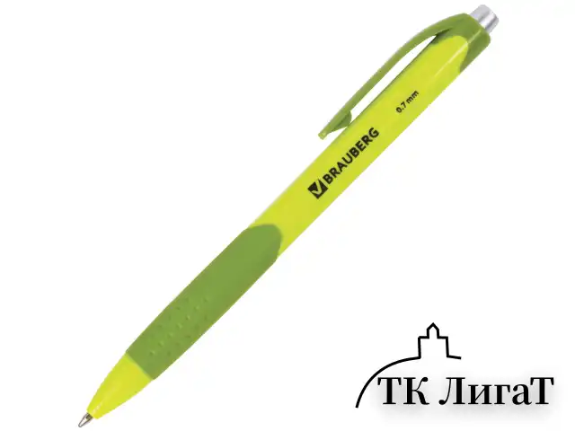Ручка шариковая автоматическая с грипом BRAUBERG "Juicy", СИНЯЯ, корпус ассорти, узел 0,7 мм, линия письма 0,35 мм, 141546