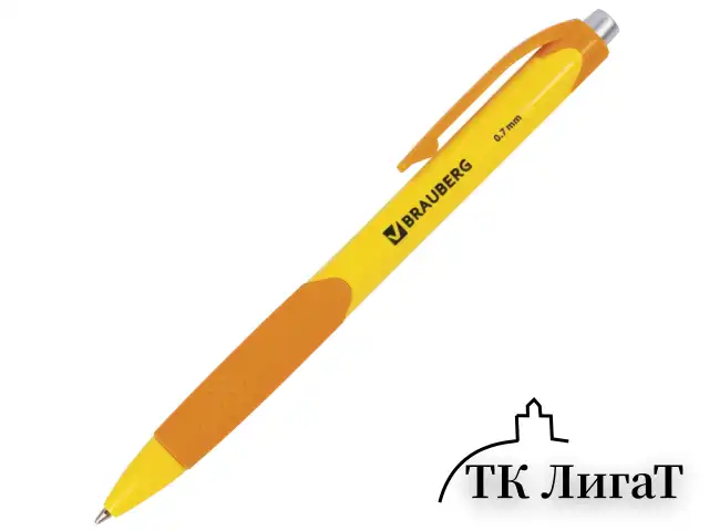 Ручка шариковая автоматическая с грипом BRAUBERG "Juicy", СИНЯЯ, корпус ассорти, узел 0,7 мм, линия письма 0,35 мм, 141546