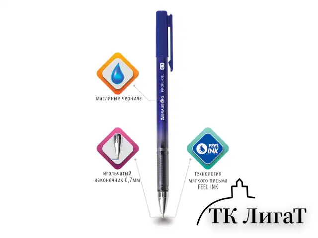 Ручка шариковая масляная BRAUBERG "Profi-Oil", СИНЯЯ, корпус с печатью, узел 0,7 мм, линия письма 0,35 мм, 141632