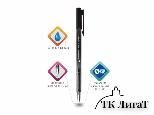 Ручка шариковая масляная BRAUBERG "Profi-Oil", ЧЕРНАЯ, корпус с печатью, узел 0,7 мм, линия письма 0,35 мм, 141633