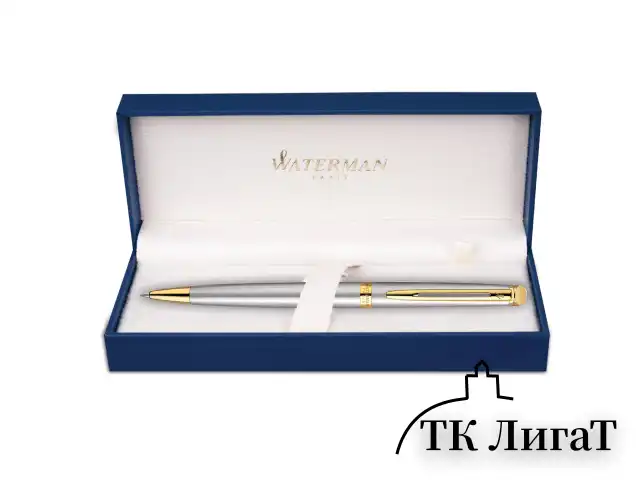 Ручка подарочная шариковая WATERMAN "Hemisphere Stainless Steel GT", серебристый корпус, позолоченные детали, синяя, S0920370