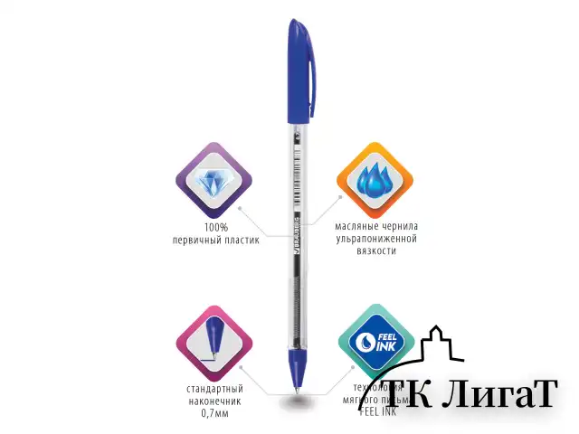 Ручка шариковая масляная BRAUBERG "Rite-Oil", СИНЯЯ, корпус прозрачный, узел 0,7 мм, линия письма 0,35 мм, 141702