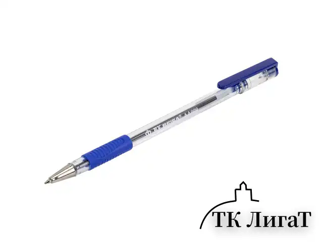 Ручка шариковая с грипом BEIFA (Бэйфа), СИНЯЯ, корпус прозрачный, узел 0,7 мм, линия письма 0,5 мм, AA999-BL