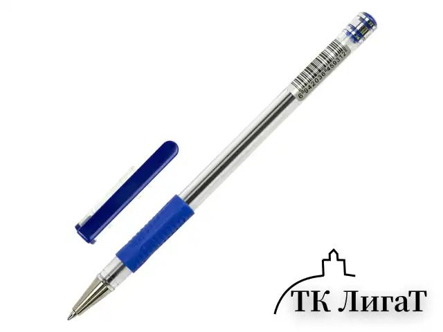 Ручка шариковая с грипом BEIFA (Бэйфа), СИНЯЯ, корпус прозрачный, узел 0,7 мм, линия письма 0,5 мм, AA999-BL