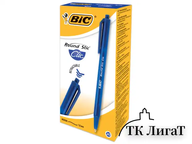 Ручка шариковая автоматическая BIC "Round Stic Clic", СИНЯЯ, узел 1 мм, линия письма 0,32 мм, 926376