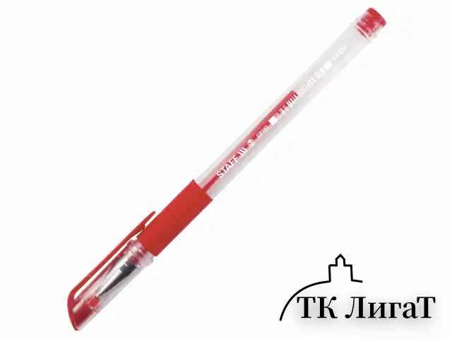 Ручка гелевая с грипом STAFF "EVERYDAY" GP-193, КРАСНАЯ, корпус прозрачный, узел 0,5 мм, линия письма 0,35 мм, 141824