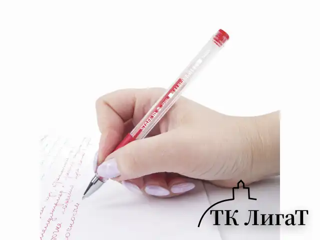 Ручка гелевая с грипом STAFF "EVERYDAY" GP-193, КРАСНАЯ, корпус прозрачный, узел 0,5 мм, линия письма 0,35 мм, 141824