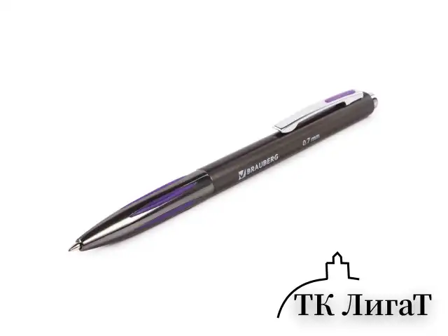 Ручка шариковая автоматическая BRAUBERG "Stripe", СИНЯЯ, корпус ассорти, узел 0,7 мм, линия письма 0,35 мм, 141876