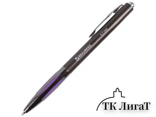 Ручка шариковая автоматическая BRAUBERG "Stripe", СИНЯЯ, корпус ассорти, узел 0,7 мм, линия письма 0,35 мм, 141876