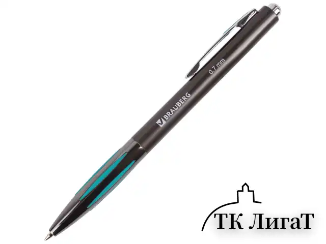 Ручка шариковая автоматическая BRAUBERG "Stripe", СИНЯЯ, корпус ассорти, узел 0,7 мм, линия письма 0,35 мм, 141876