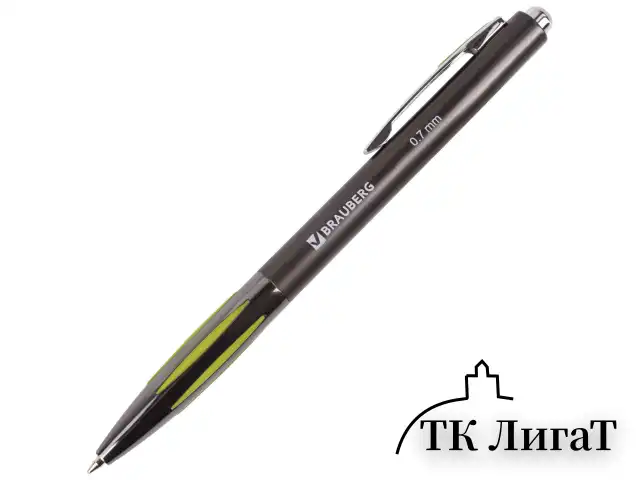 Ручка шариковая автоматическая BRAUBERG "Stripe", СИНЯЯ, корпус ассорти, узел 0,7 мм, линия письма 0,35 мм, 141876