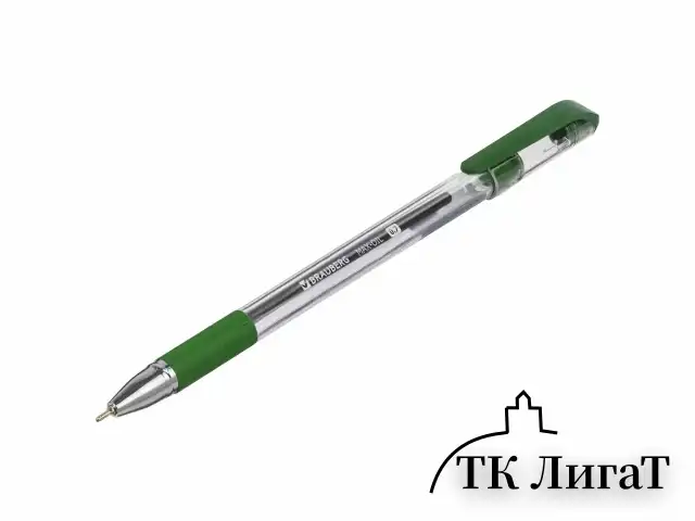 Ручка шариковая масляная с грипом BRAUBERG "Max-Oil", ЗЕЛЕНАЯ, игольчатый узел 0,7 мм, линия письма 0,35 мм, 142144