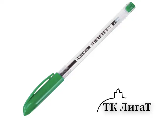Ручка шариковая масляная BRAUBERG "Rite-Oil", ЗЕЛЕНАЯ, корпус прозрачный, узел 0,7 мм, линия письма 0,35 мм, 142149