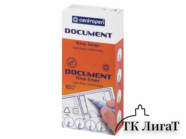 Ручка капиллярная (линер) ЧЕРНАЯ CENTROPEN "Document", трехгранная, линия 0,1 мм, 2631/0,1, 2 2631 0101