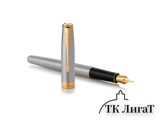 Ручка перьевая PARKER "Sonnet Core Stainless Steel GT", корпус серебристый, позолоченные детали, черная, 1931504