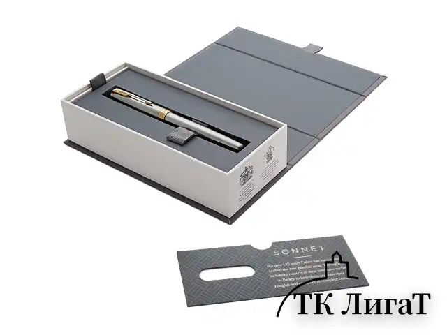 Ручка перьевая PARKER "Sonnet Core Stainless Steel GT", корпус серебристый, позолоченные детали, черная, 1931504