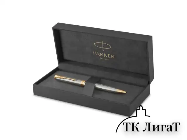 Ручка шариковая PARKER "Sonnet Core Stainless Steel GT", корпус серебро, позолота, черная, 1931507