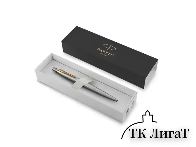 Ручка шариковая PARKER "Jotter Core Stainless Steel GT", корпус серебро, позолота, синяя, 1953182