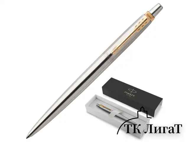 Ручка шариковая PARKER "Jotter Core Stainless Steel GT", корпус серебро, позолота, синяя, 1953182