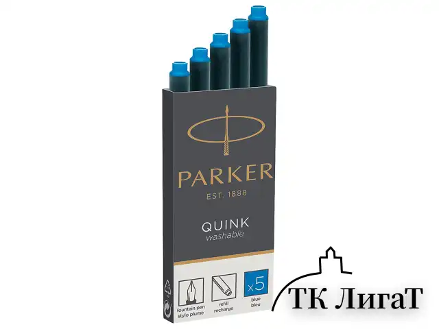 Картриджи чернильные PARKER "Cartridge Quink", КОМПЛЕКТ 5 штук, смываемые чернила, синие, 1950383