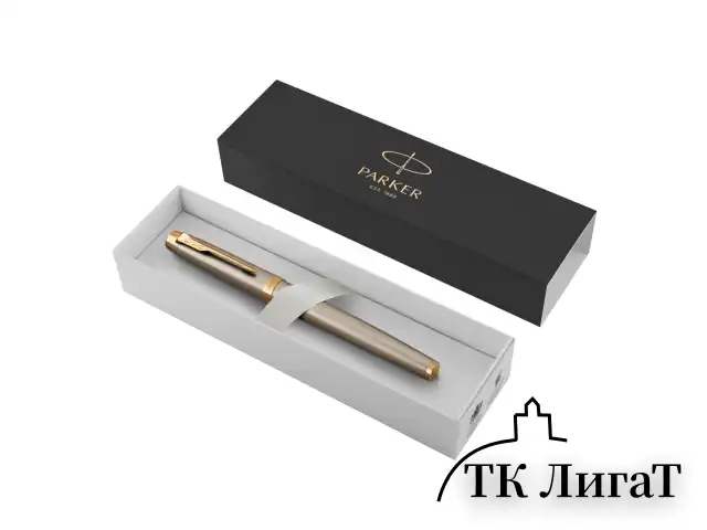 Ручка-роллер PARKER "IM Core Brushed Metal GT", серебристый матовый лак, позолота, черная, 1931663