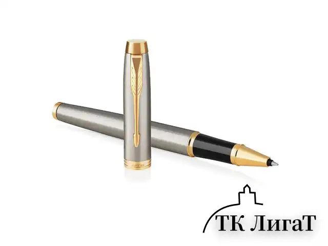 Ручка-роллер PARKER "IM Core Brushed Metal GT", серебристый матовый лак, позолота, черная, 1931663