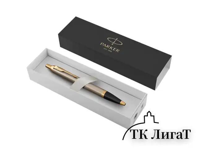 Ручка шариковая PARKER "IM Core Brushed Metal GT", серебристый матовый лак, позолота, синяя, 1931670