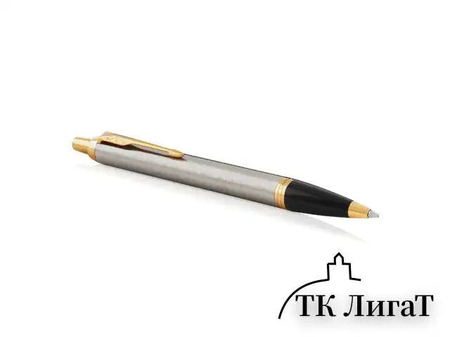 Ручка шариковая PARKER "IM Core Brushed Metal GT", серебристый матовый лак, позолота, синяя, 1931670