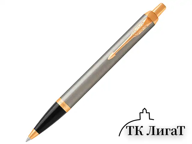 Ручка шариковая PARKER "IM Core Brushed Metal GT", серебристый матовый лак, позолота, синяя, 1931670