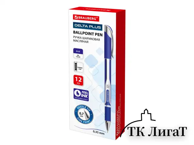 Ручка шариковая масляная с грипом BRAUBERG "Delta Plus", СИНЯЯ, печать, узел 0,7 мм, линия письма 0,35 мм, 142689