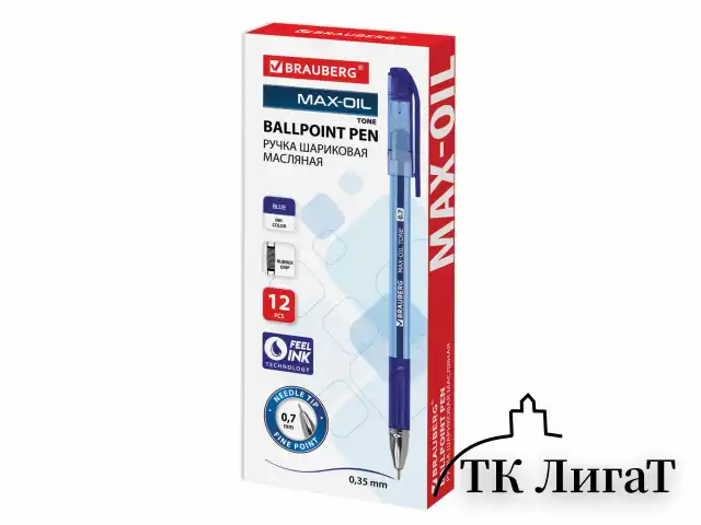 Ручка шариковая масляная с грипом BRAUBERG "Max-Oil Tone", СИНЯЯ, узел 0,7 мм, линия письма 0,35 мм, 142693