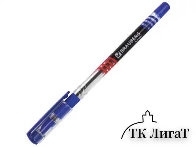 Ручка шариковая масляная с грипом BRAUBERG "Trait", СИНЯЯ, печать, узел 0,7 мм, линия письма 0,35 мм, 142697