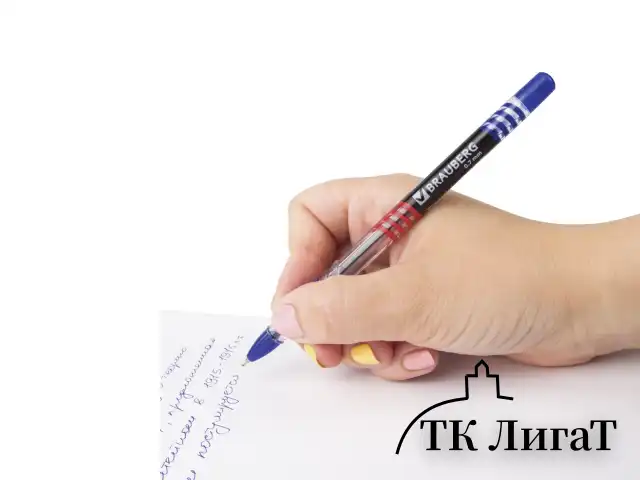 Ручка шариковая масляная с грипом BRAUBERG "Trait", СИНЯЯ, печать, узел 0,7 мм, линия письма 0,35 мм, 142697