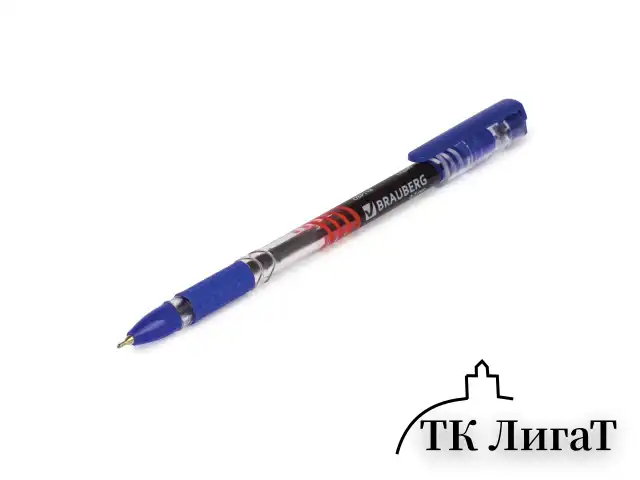 Ручка шариковая масляная с грипом BRAUBERG "Trait", СИНЯЯ, печать, узел 0,7 мм, линия письма 0,35 мм, 142697