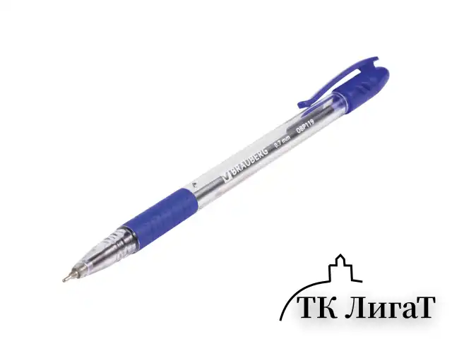 Ручка шариковая масляная с грипом BRAUBERG "Glassy", СИНЯЯ, корпус прозрачный, узел 0,7 мм, линия письма 0,35 мм, 142698