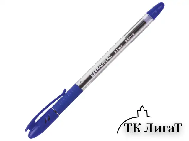 Ручка шариковая масляная с грипом BRAUBERG "Glassy", СИНЯЯ, корпус прозрачный, узел 0,7 мм, линия письма 0,35 мм, 142698