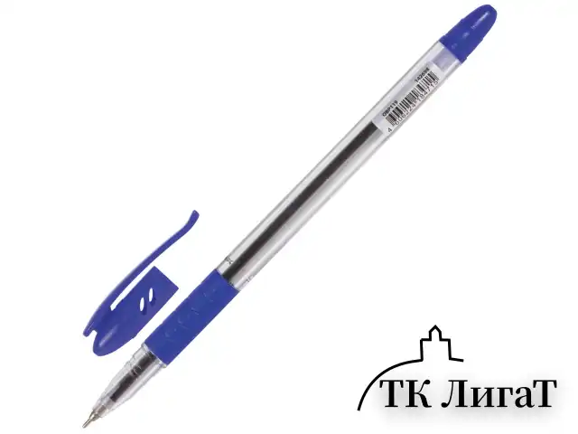 Ручка шариковая масляная с грипом BRAUBERG "Glassy", СИНЯЯ, корпус прозрачный, узел 0,7 мм, линия письма 0,35 мм, 142698
