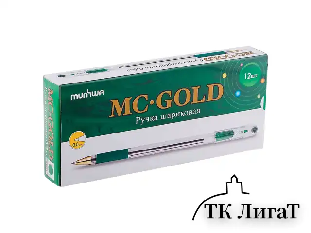 Ручка шариковая масляная с грипом MUNHWA "MC Gold", зеленая, корпус прозрачный, узел 0,5 мм, линия письма 0,3 мм, BMC-04