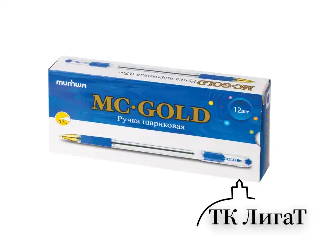 Ручка шариковая масляная с грипом MUNHWA "MC Gold", СИНЯЯ, корпус тонированный синий, узел 0,7 мм, линия письма 0,5 мм, BMC07-02