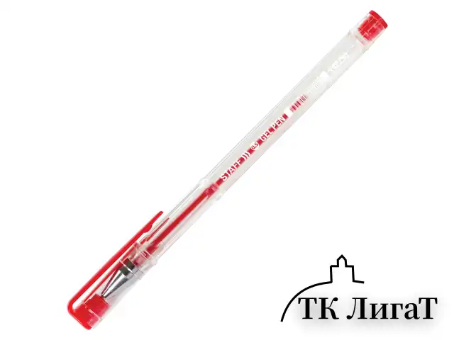 Ручка гелевая STAFF "Basic" GP-789, КРАСНАЯ, корпус прозрачный, хромированные детали, узел 0,5 мм, 142790