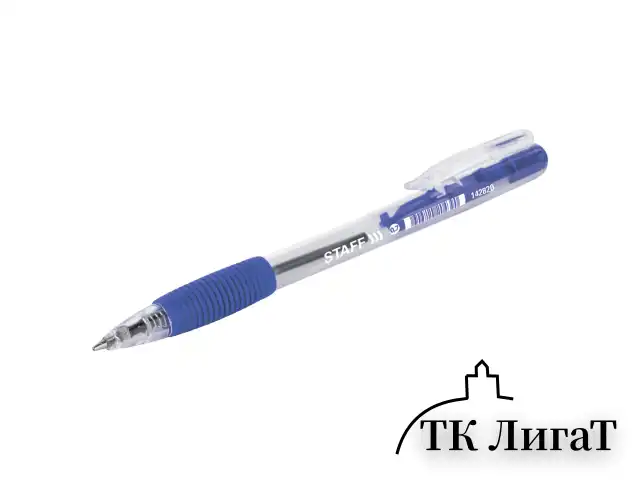 Ручка шариковая автоматическая с грипом STAFF "Basic" BPR-820, СИНЯЯ, узел 0,7 мм, линия письма 0,35 мм, 142820