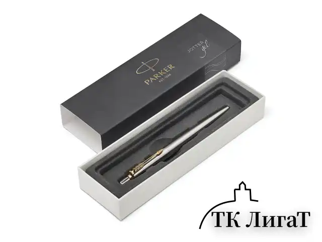 Ручка гелевая PARKER "Jotter Stainless Steel GT", корпус серебристый, позолоченные детали, черная, 2020647