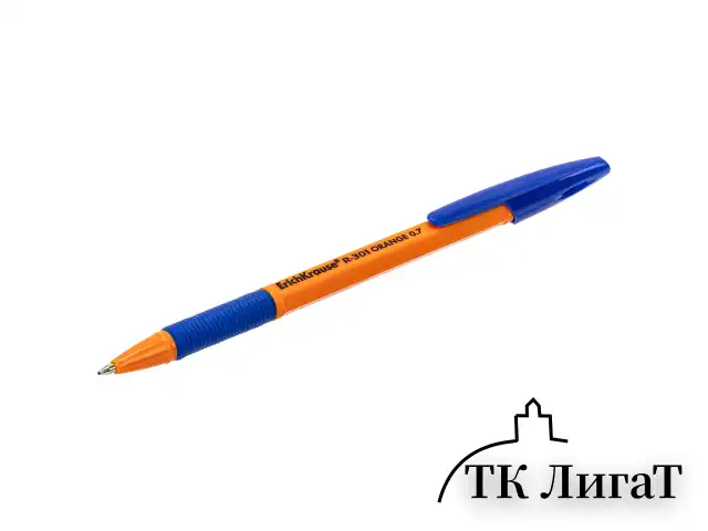 Ручка шариковая с грипом ERICH KRAUSE "R-301 Grip", СИНЯЯ, корпус оранжевый, узел 0,7 мм, линия письма 0,35 мм, 39531