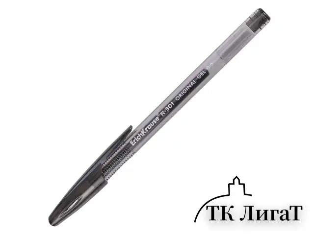 Ручка гелевая ERICH KRAUSE "R-301 Original Gel", ЧЕРНАЯ, корпус прозрачный, узел 0,5 мм, линия письма 0,4 мм, 42721