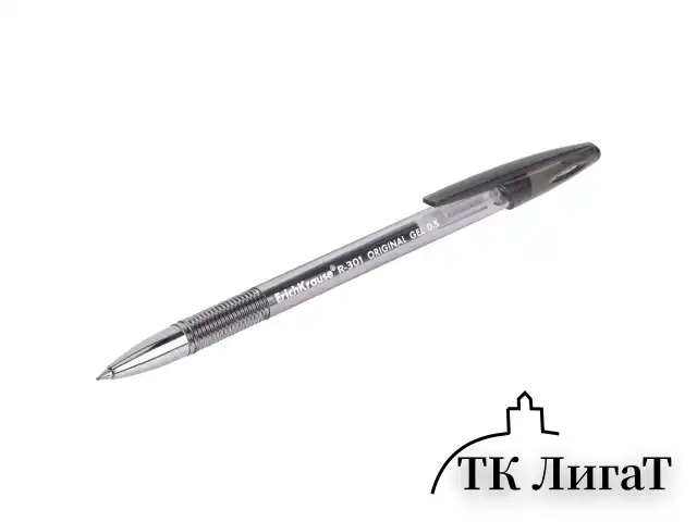 Ручка гелевая ERICH KRAUSE "R-301 Original Gel", ЧЕРНАЯ, корпус прозрачный, узел 0,5 мм, линия письма 0,4 мм, 42721