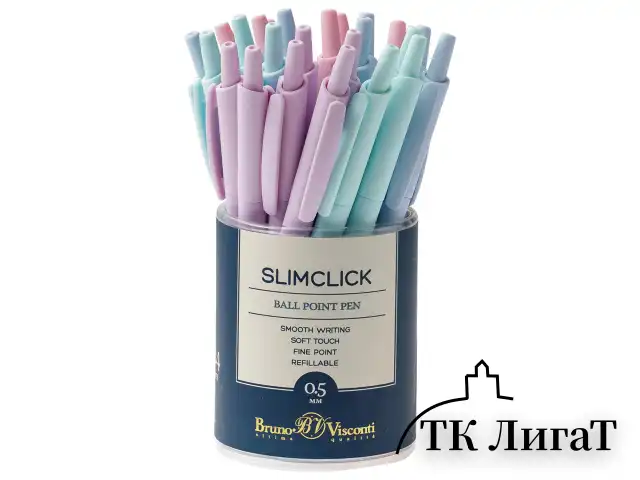Ручка шариковая автоматическая BRUNO VISCONTI "SlimClick", "Zefir", СИНЯЯ, ассорти, узел 0,5 мм, линия письма 0,3 мм, 20-0229